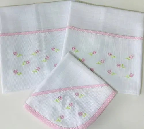 kit de fraldas bordadas tema floral