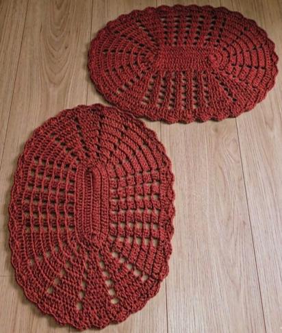 Kit 2 Peças Parzinho Tapete de Crochê Oval - 50cm x 35cm - Barb
