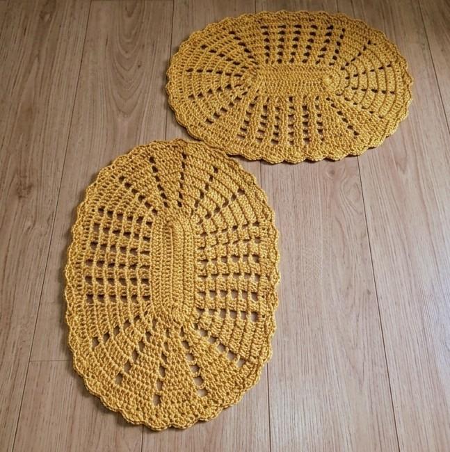 Kit 2 Peças Parzinho Tapete de Crochê Oval - 50cm x 35cm - Barb