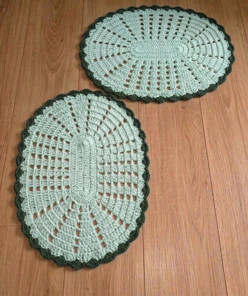 Kit 2 Peças Parzinho Tapete de Crochê Oval DUO COR - 50cm x 35c