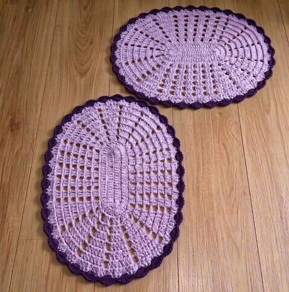 Kit 2 Peças Parzinho Tapete de Crochê Oval DUO COR - 50cm x 35c