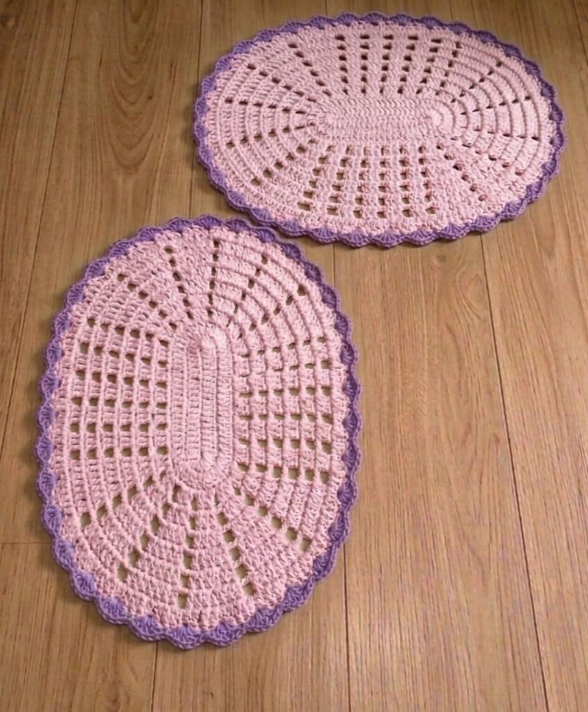 Kit 2 Peças Parzinho Tapete de Crochê Oval DUO COR - 50cm x 35c