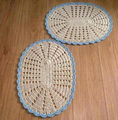 Kit 2 Peças Parzinho Tapete de Crochê Oval DUO COR - 50cm x 35c