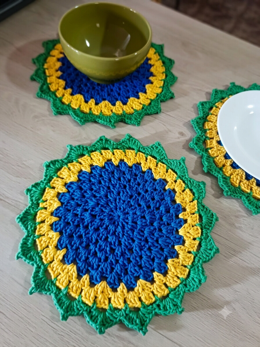 Sousplat Crochê Copa Brasil 30cm / Mesa Posta / Centro de Mesa /