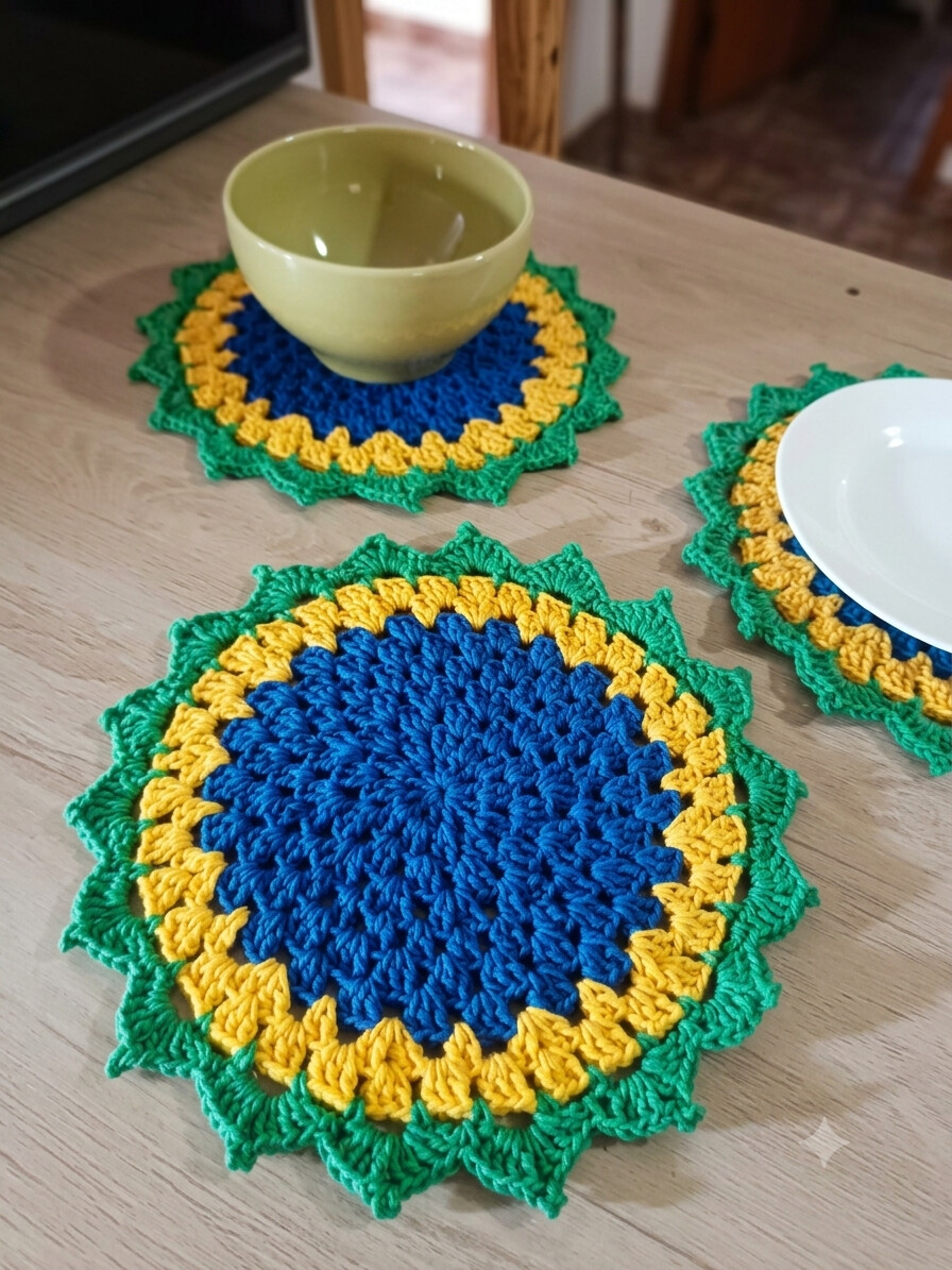 Sousplat Crochê Copa Brasil 30cm / Mesa Posta / Centro de Mesa /