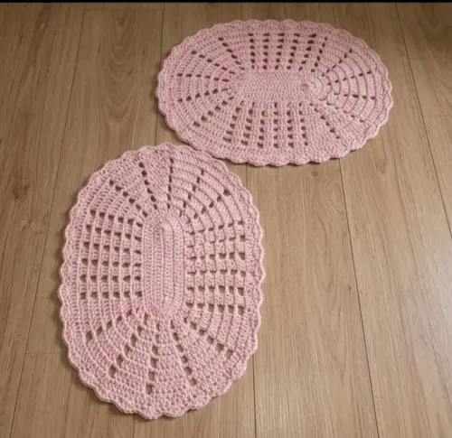 Kit 2 Peças Parzinho Tapete de Crochê Oval - 50cm x 35cm - Barb