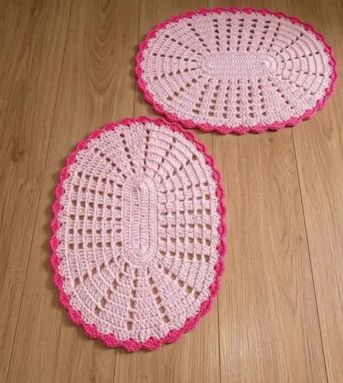 Kit 2 Peças Parzinho Tapete de Crochê Oval DUO COR - 50cm x 35cm - Barbante Premium Tabela de cores para escolher por chat