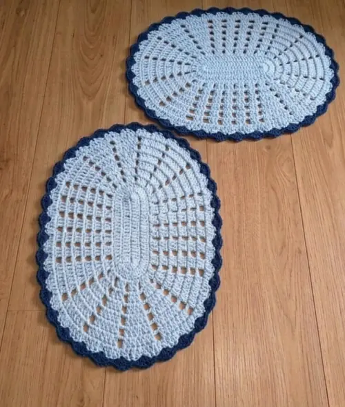 Kit 2 Peças Parzinho Tapete de Crochê Oval DUO COR - 50cm x 35c