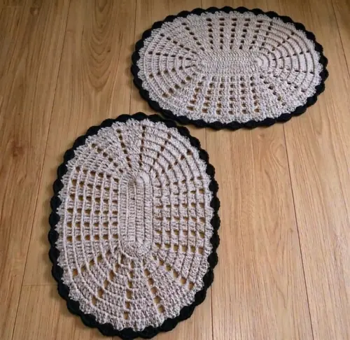 Kit 2 Peças Parzinho Tapete de Crochê Oval DUO COR - 50cm x 35c