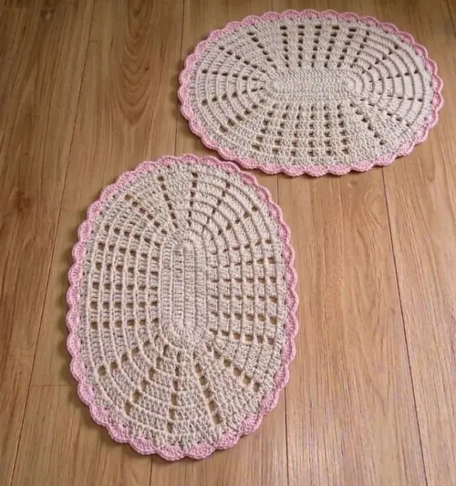 Kit 2 Peças Parzinho Tapete de Crochê Oval DUO COR - 50cm x 35c
