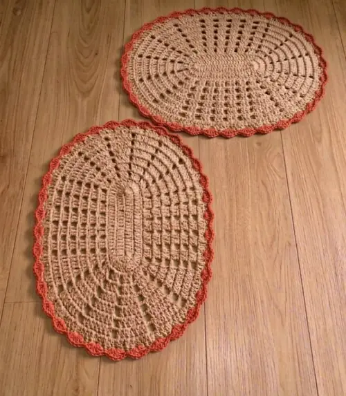 Kit 2 Peças Parzinho Tapete de Crochê Oval DUO COR - 50cm x 35c