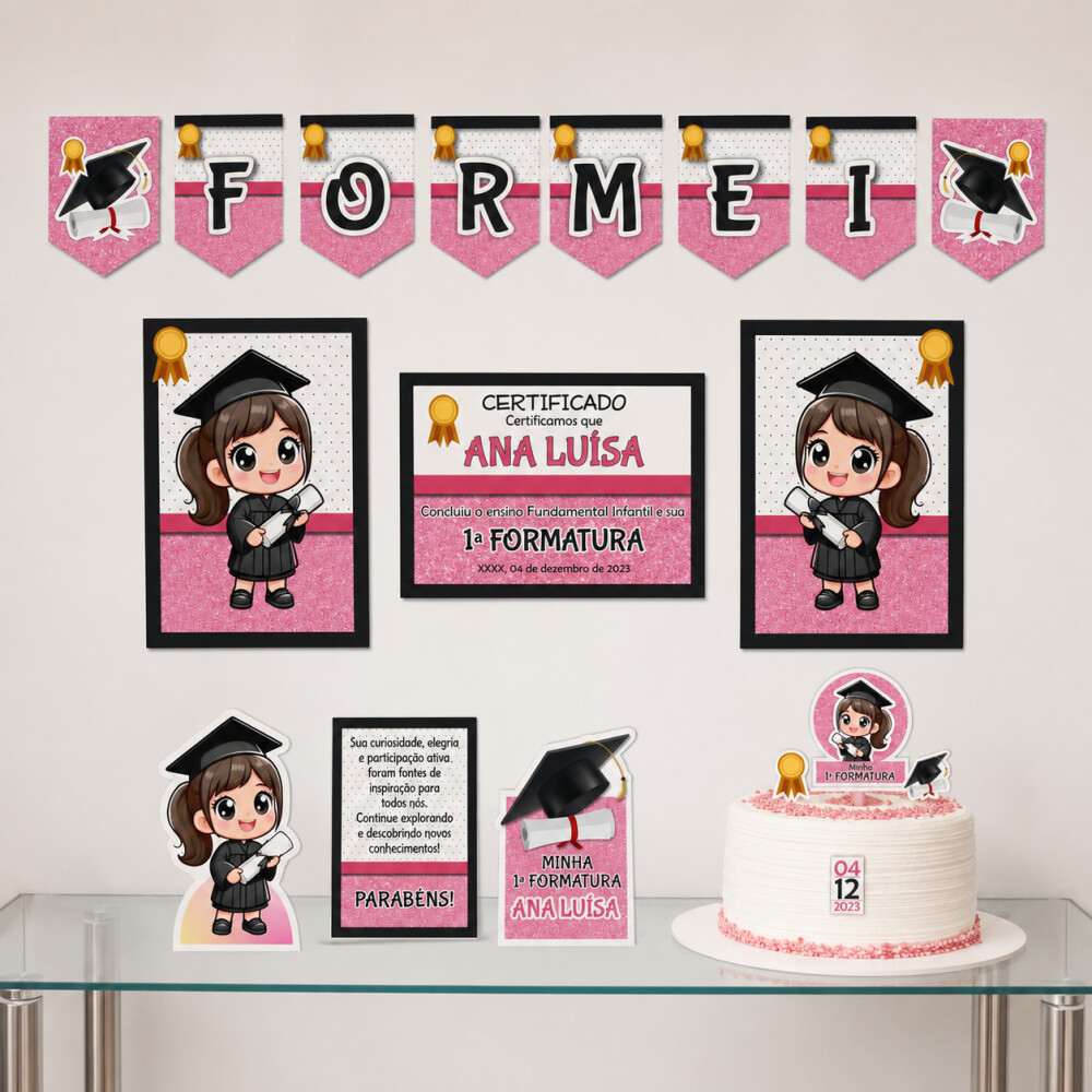 Kit Festa Formatura Infantil Menina Rosa | Papelaria Pronta