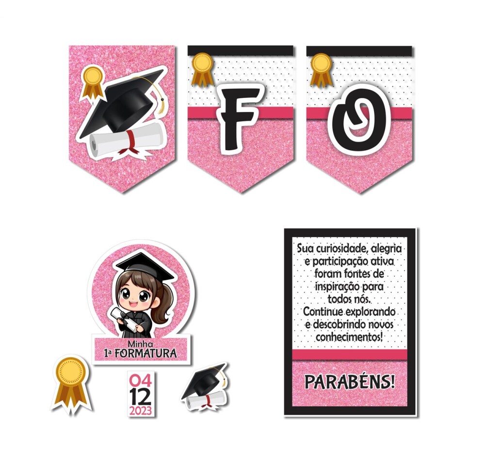 Kit Festa Formatura Infantil Menina Rosa | Papelaria Pronta