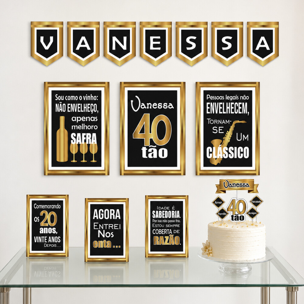 Kit Festa Aniversario Adulto Preto E Dourado | 40 50 60 Anos
