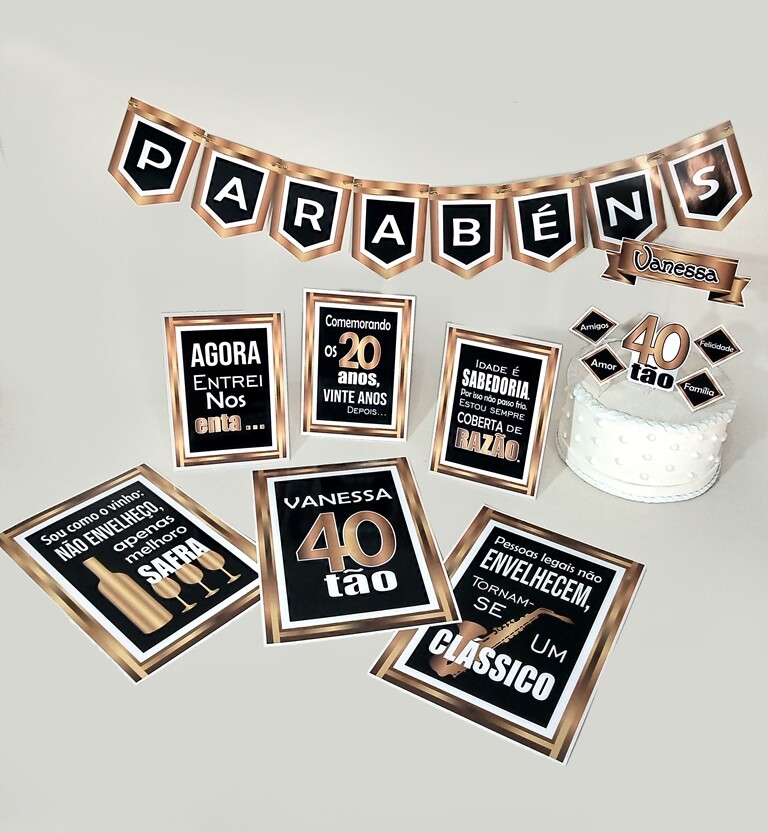 Kit Festa Aniversario Adulto Dourado E Branco | 40 50 60 Anos