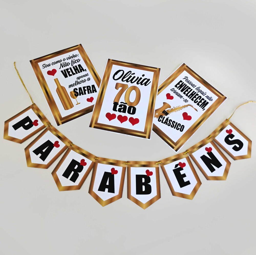 Kit Festa Aniversario Adulto Dourado E Branco | 40 50 60 Anos