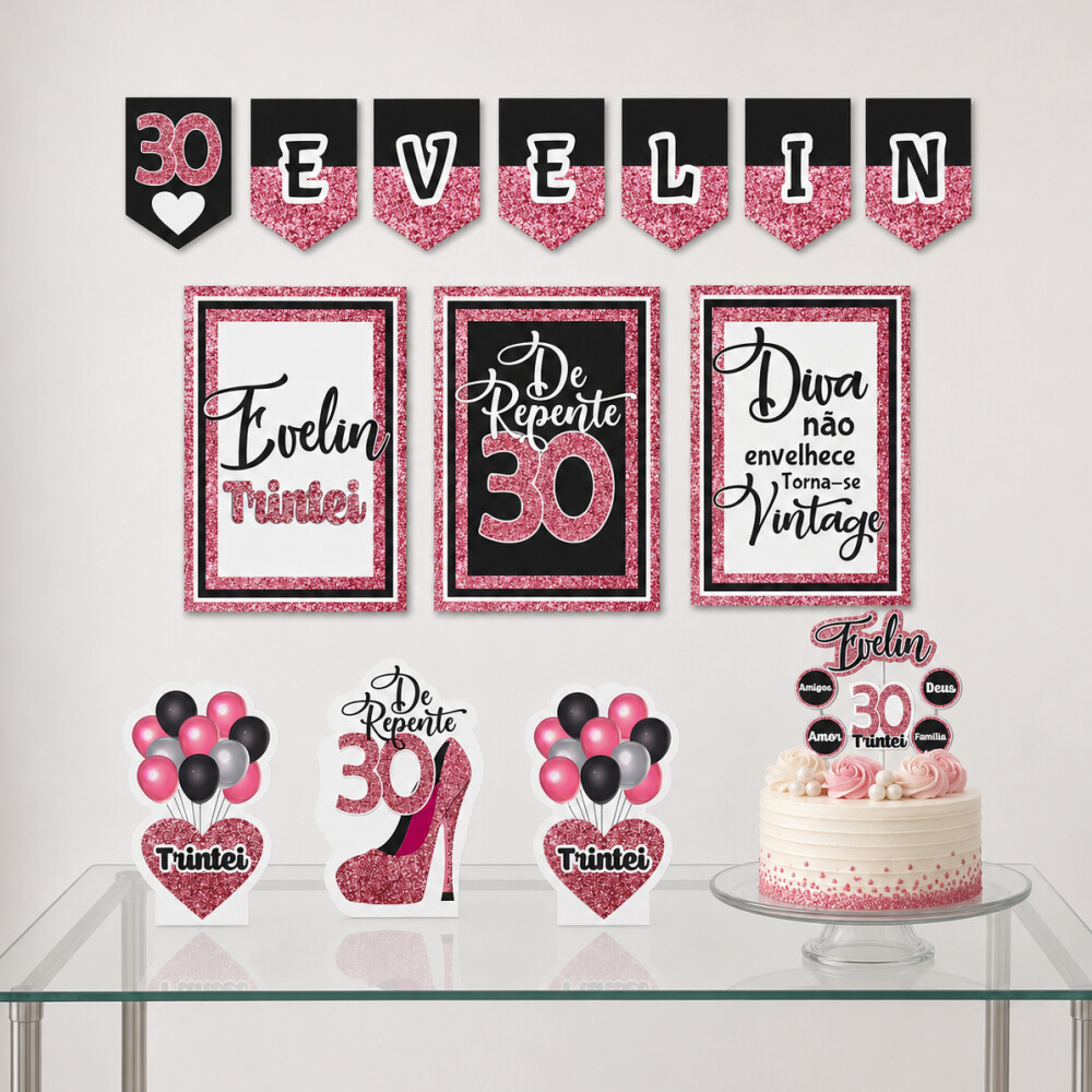 Kit Festa De Repente 30 Anos Rosa E Dourado | Pronto Para Uso