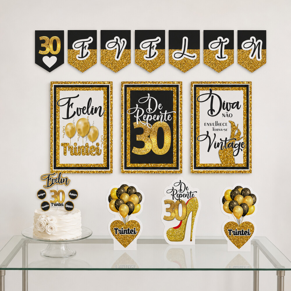 Kit Festa De Repente 30 Anos Rosa E Dourado | Pronto Para Uso