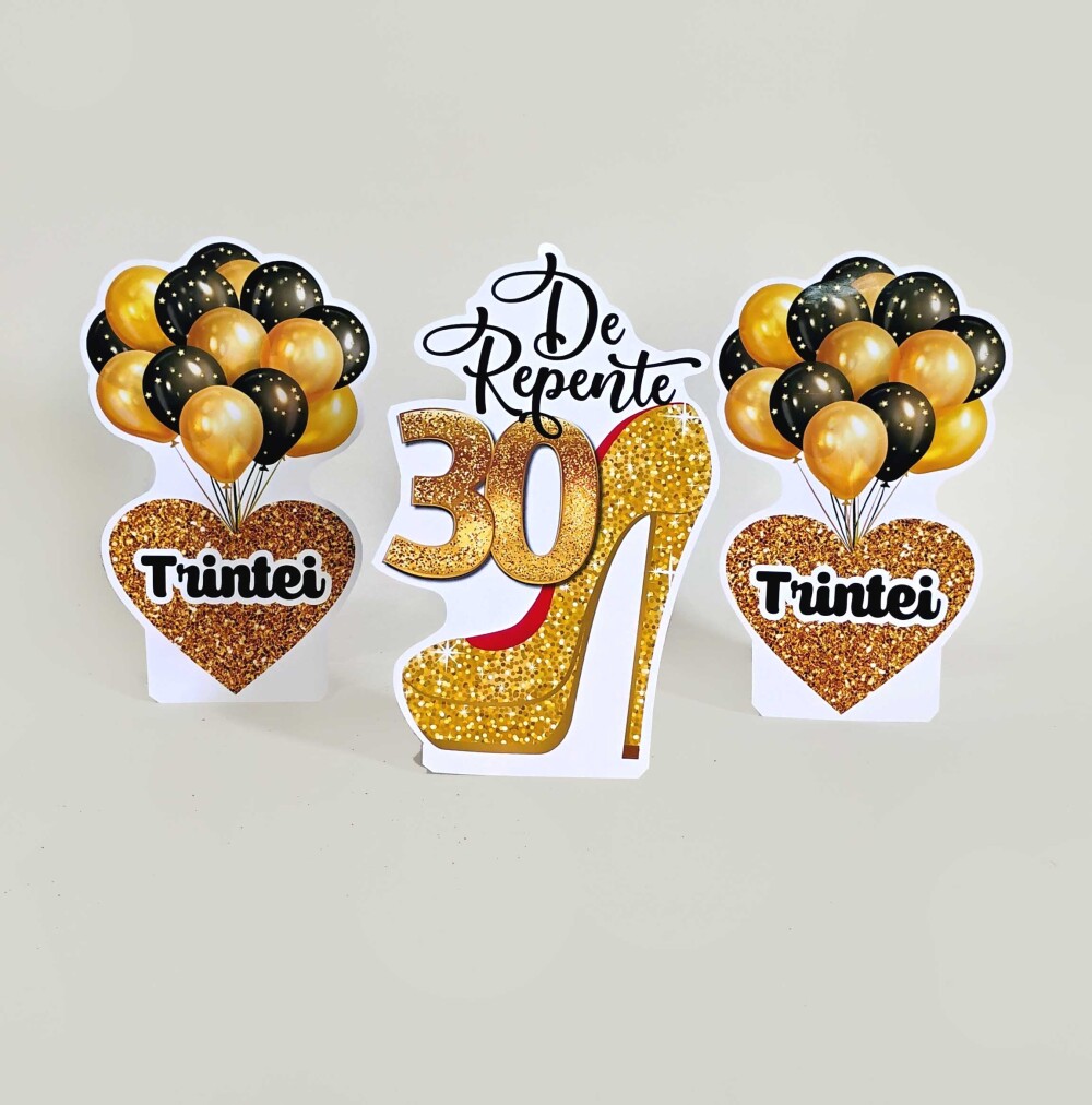 Kit Festa De Repente 30 Anos Rosa E Dourado | Pronto Para Uso