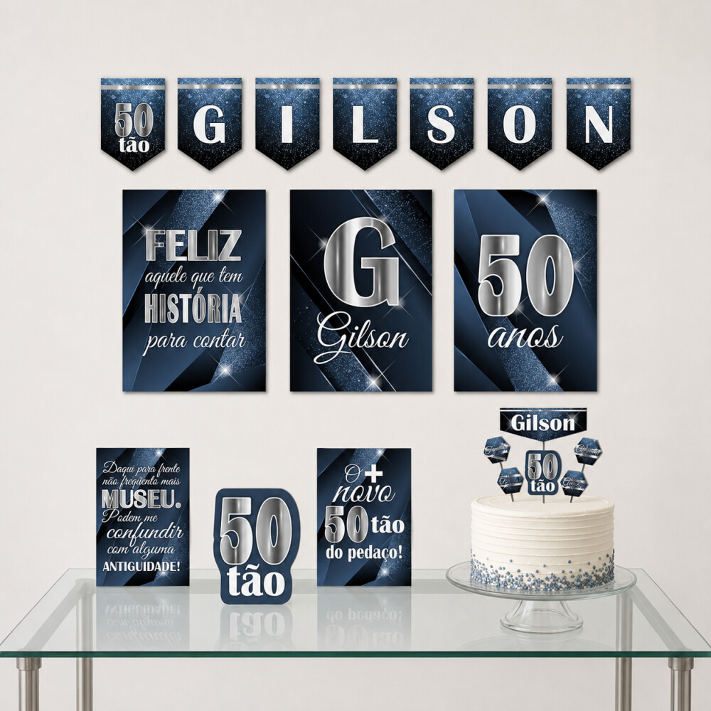 Kit Festa Aniversario Masculino Azul E Prata | Homem Adulto