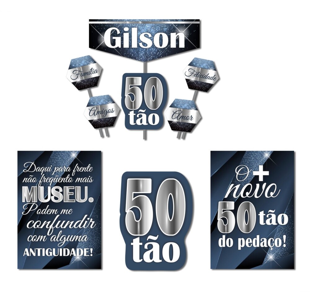 Kit Festa Aniversario Masculino Azul E Prata | Homem Adulto