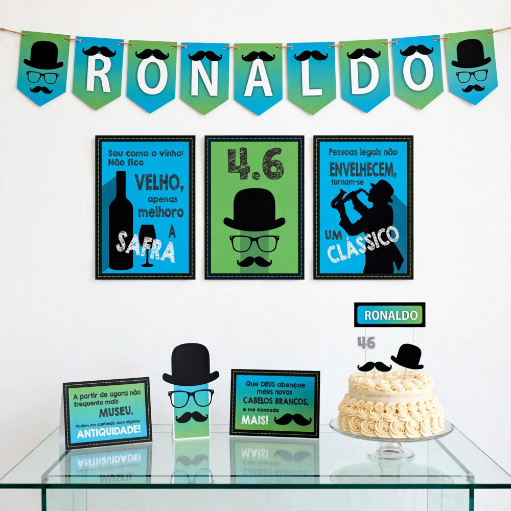 Kit Festa Aniversario Masculino Retro Vintage Bigode