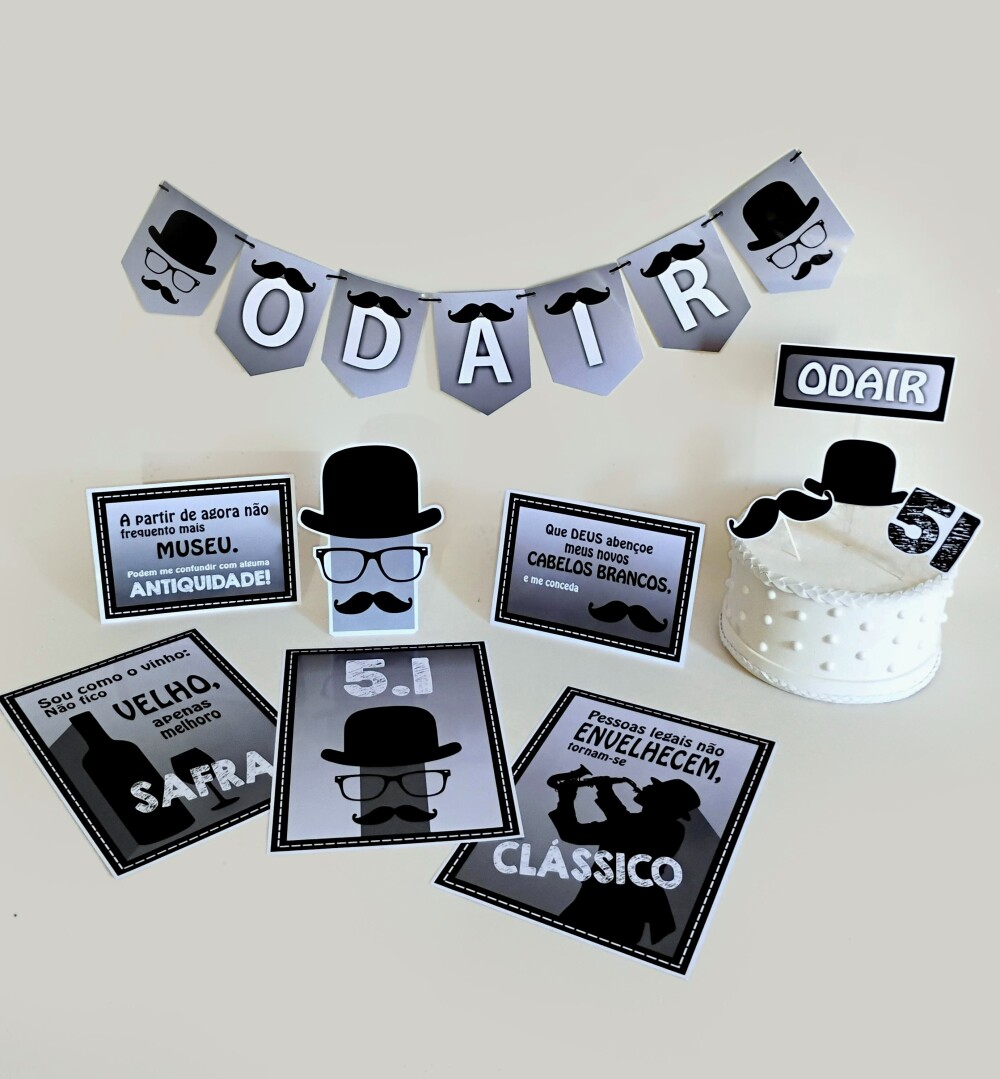 Kit Festa Aniversario Masculino Retro Vintage Bigode