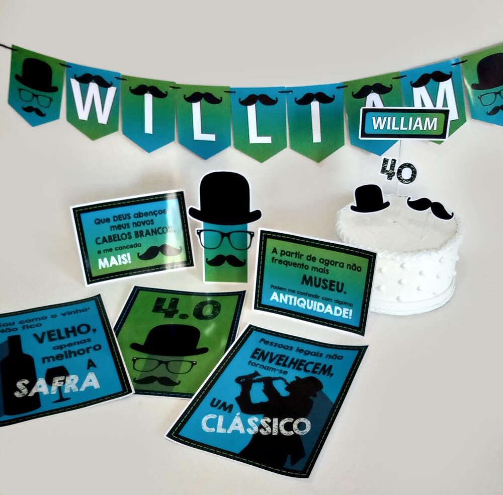Kit Festa Aniversario Masculino Retro Vintage Bigode