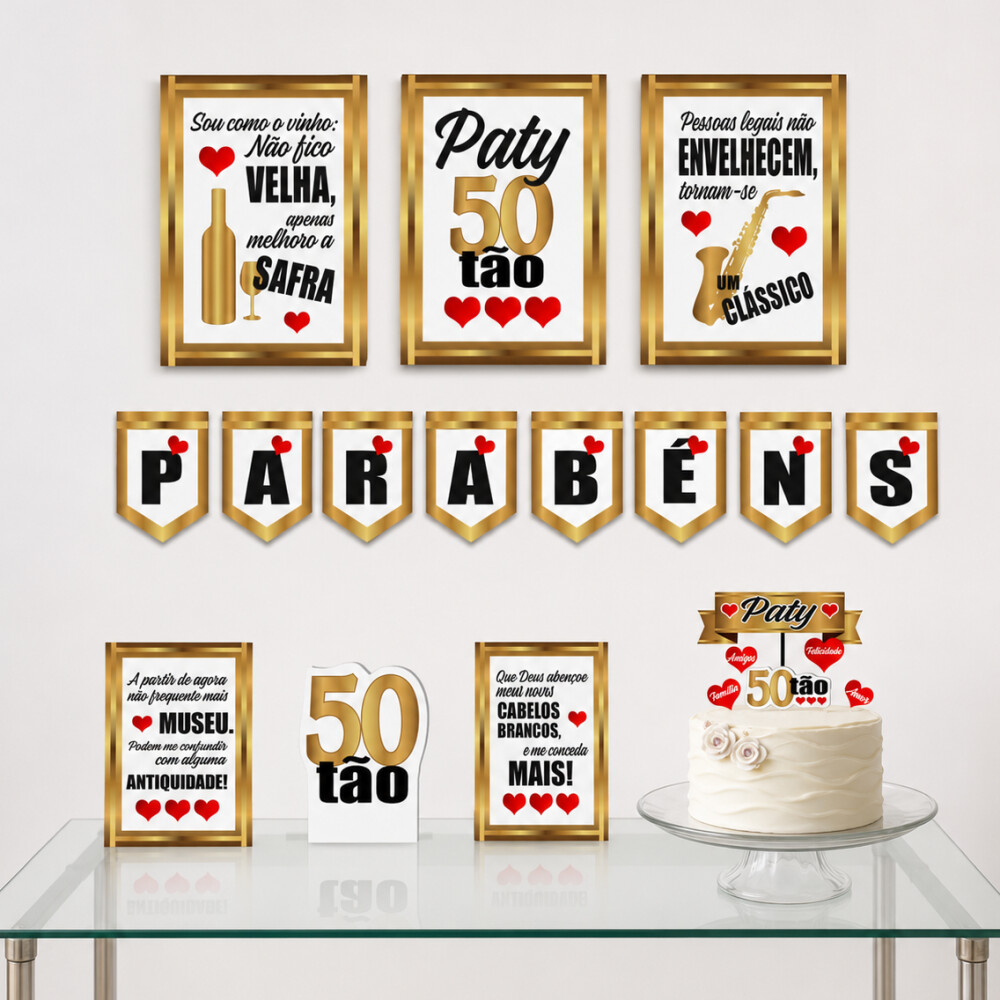 Kit Festa Aniversario Adulto Dourado E Branco | 40 50 60 Anos