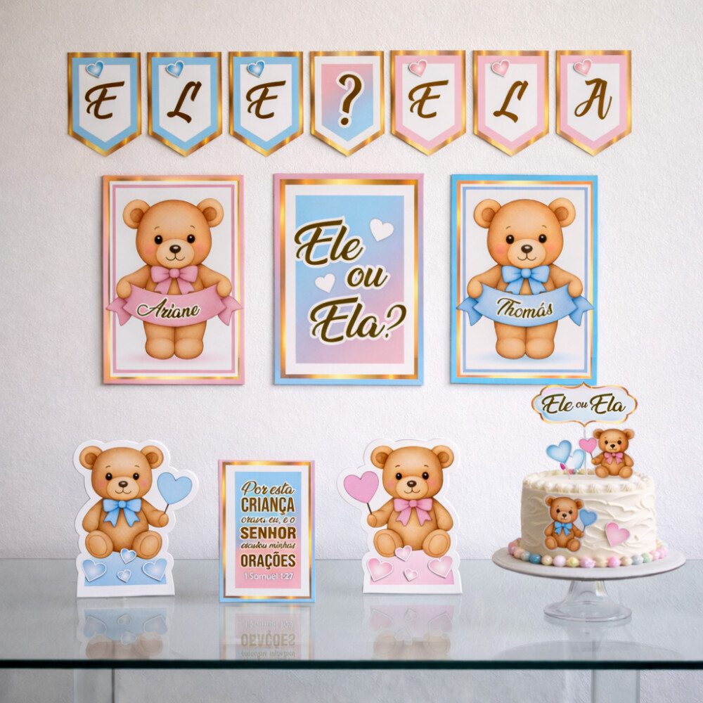 Kit Festa Chá Revelação Ursinhos | Só um Bolinho