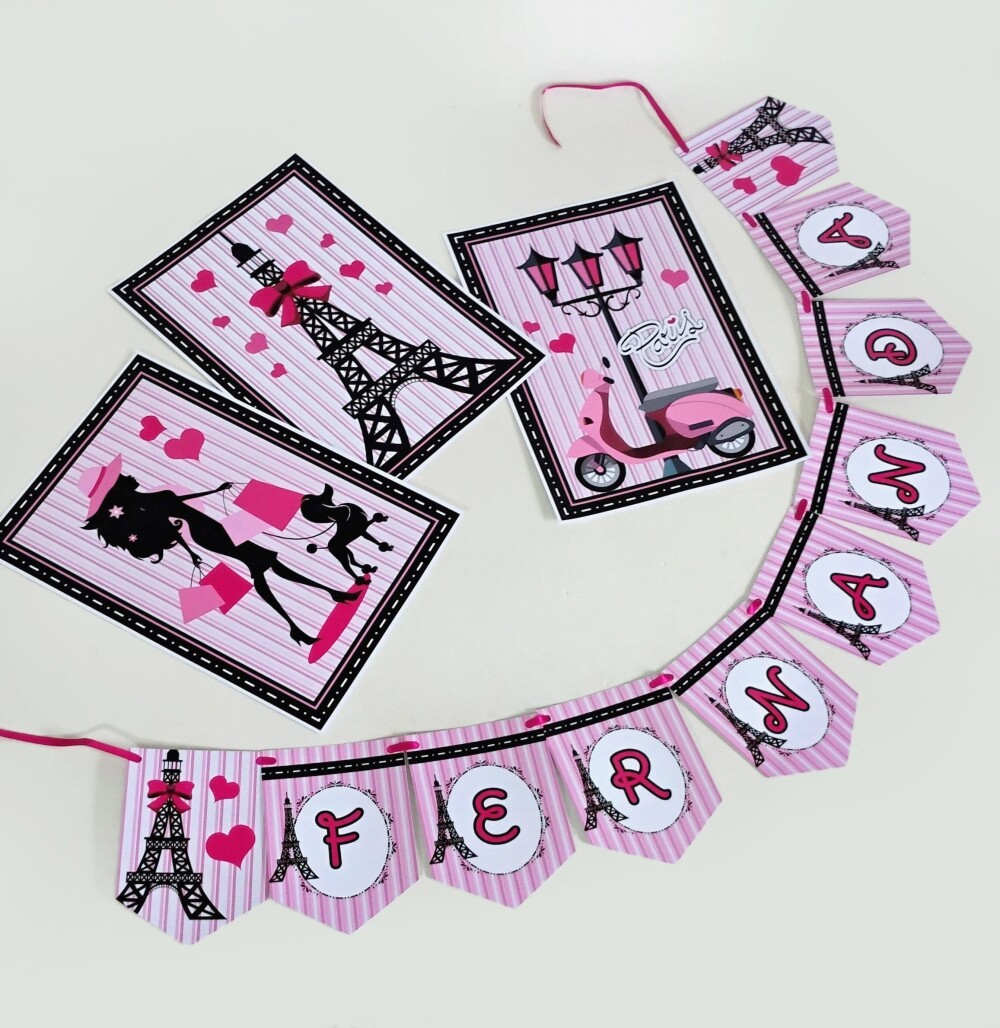Kit Festa Paris Luxo Papelaria Personalizada | Só um Bolinho