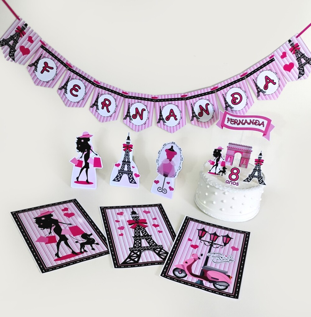 Kit Festa Paris Luxo Papelaria Personalizada | Só um Bolinho