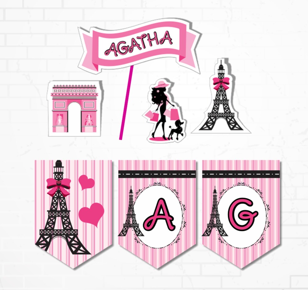 Kit Festa Paris Luxo Papelaria Personalizada | Só um Bolinho