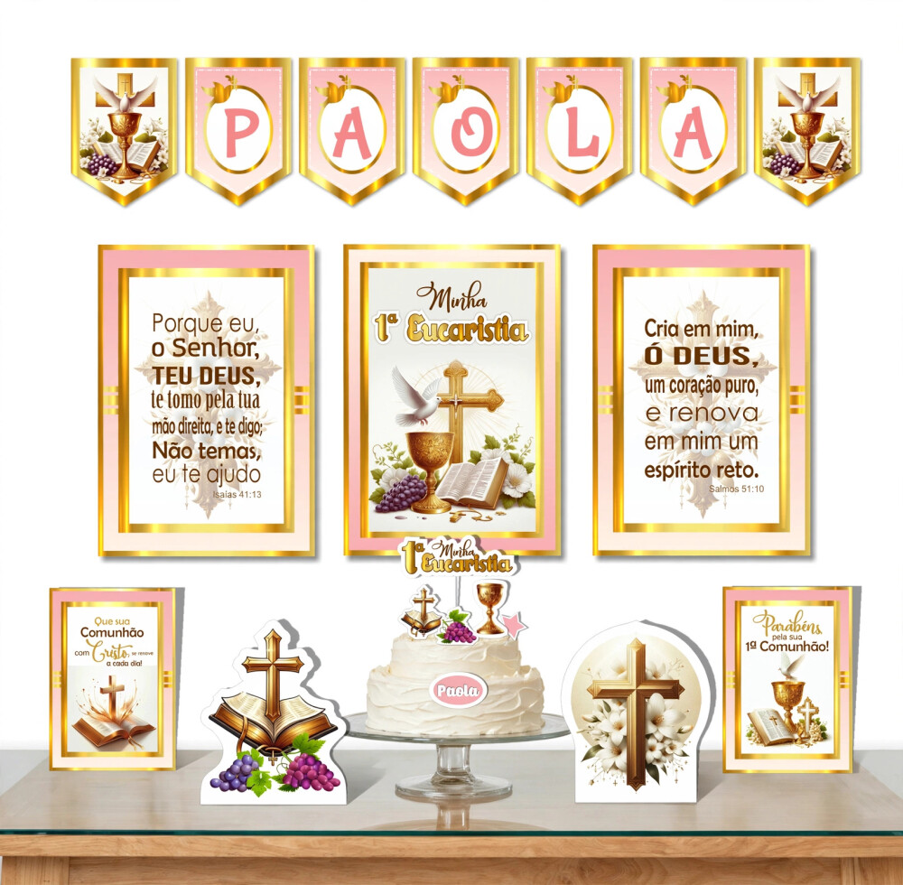 Kit Festa Primeira Comunhão Eucaristia Rosa | Só um Bolinho