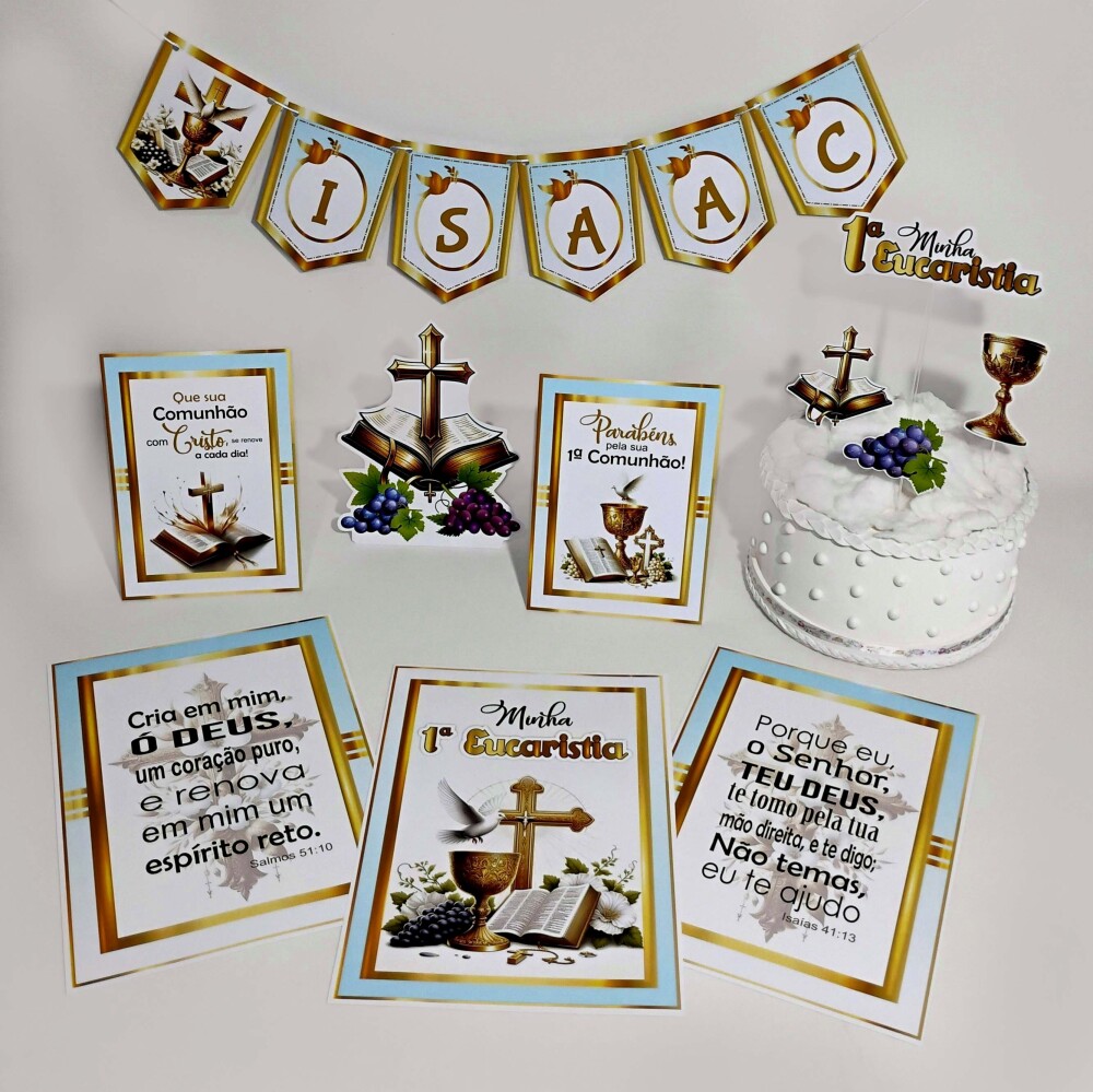 Kit Festa Primeira Comunhão Eucaristia Azul | Só um Bolinho