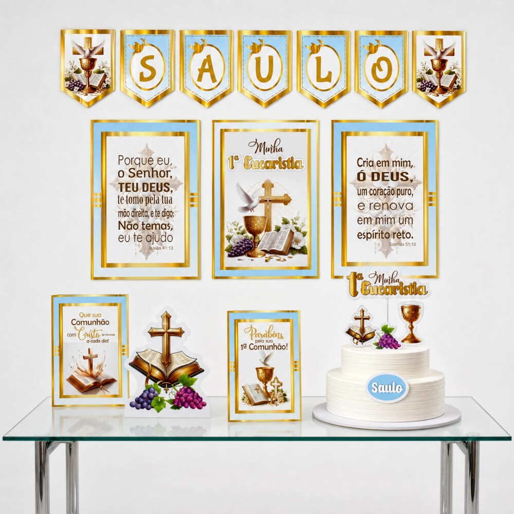 Kit Festa Primeira Comunhão Eucaristia Azul | Só um Bolinho