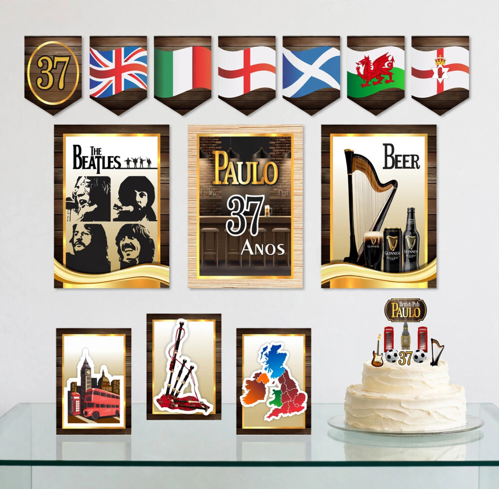 Kit Festa Pub Inglês Londres Vintage | Só um Bolinho