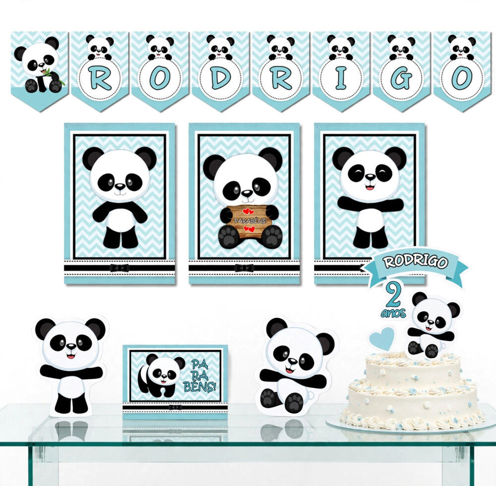 Kit Festa Urso Panda Infantil Papelaria | Só um Bolinho
