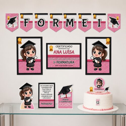 Kit Festa Formatura Infantil Menina Rosa Papelaria Personalizada