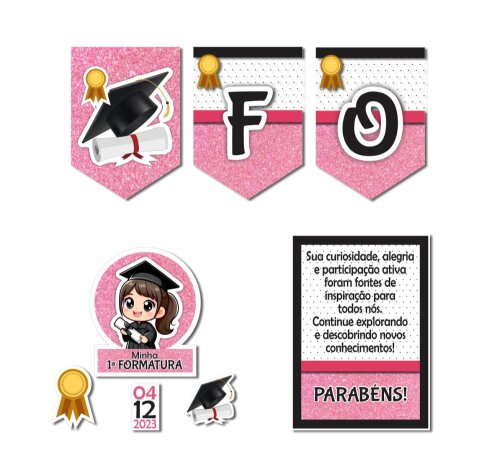Kit Festa Formatura Infantil Menina Rosa | Papelaria Pronta
