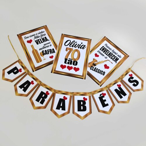 Kit Festa Aniversario Adulto Preto E Dourado | 40 50 60 Anos
