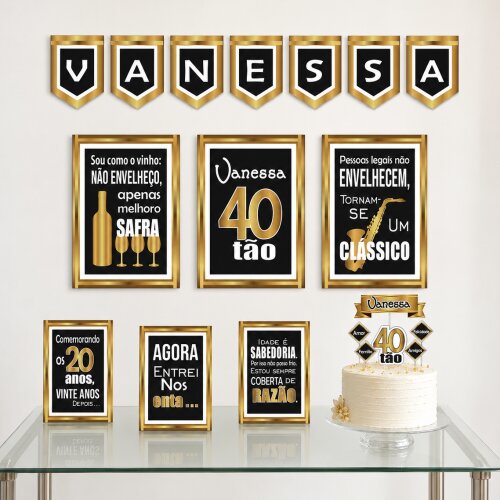 Kit Festa Aniversario Adulto Dourado E Branco | 40 50 60 Anos