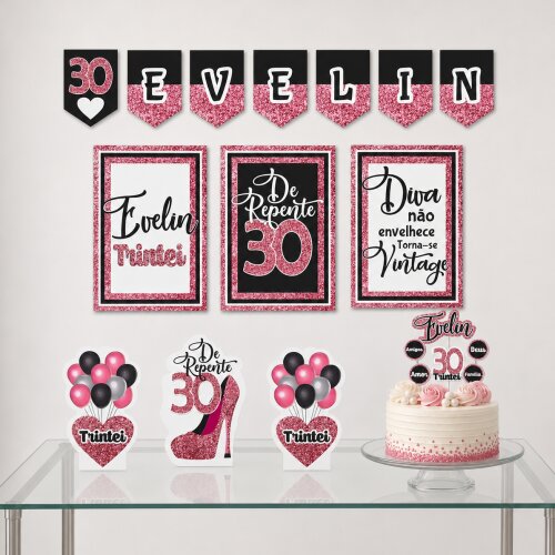 Kit Festa De Repente 30 Anos Rosa E Dourado Papelaria Personalizada