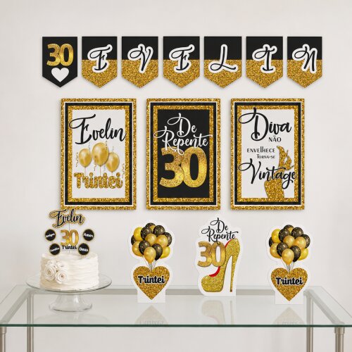 Kit Festa De Repente 30 Anos Rosa E Dourado | Pronto Para Uso