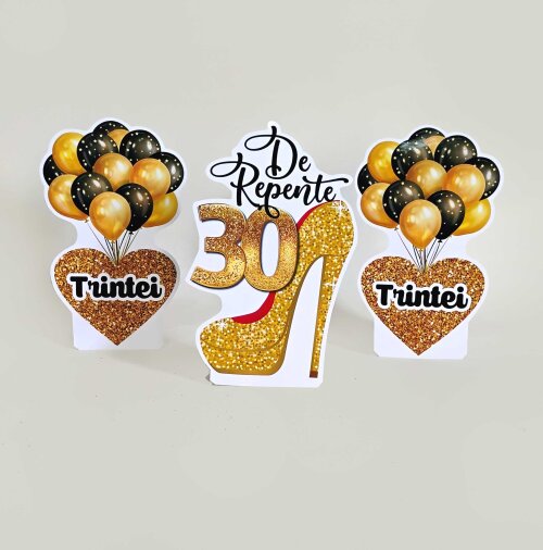 Kit Festa De Repente 30 Anos Rosa E Dourado | Pronto Para Uso