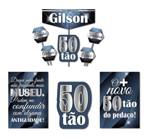 Kit Festa Aniversario Masculino Azul E Prata | Homem Adulto