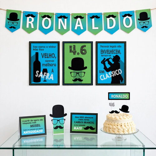 Kit Festa Aniversario Masculino Retro Vintage Bigode