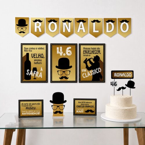 Kit Festa Aniversario Masculino Retro Vintage Bigode Chapéu