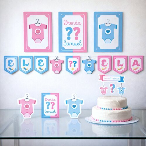 Kit Festa Chá Revelação Body de Bebê Papelaria Personalizada