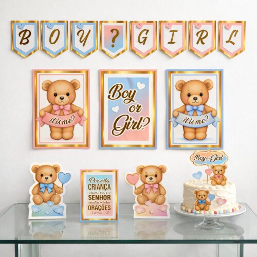 Kit Festa Chá Revelação Ursinhos Papelaria Personalizada Só um Bolinho